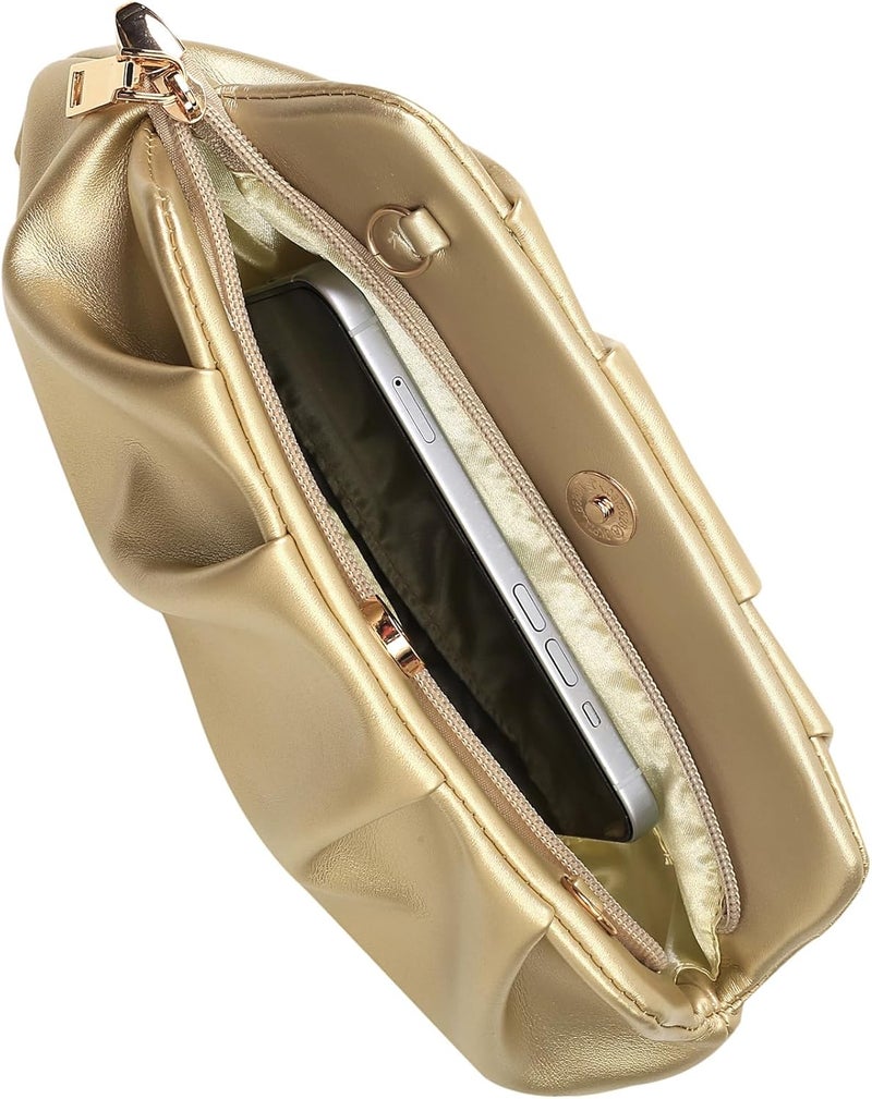 FanChris Evening Bag for Women Ruched Clutch Purse Detachable Metal Chain Crossbody Bag - Image 4